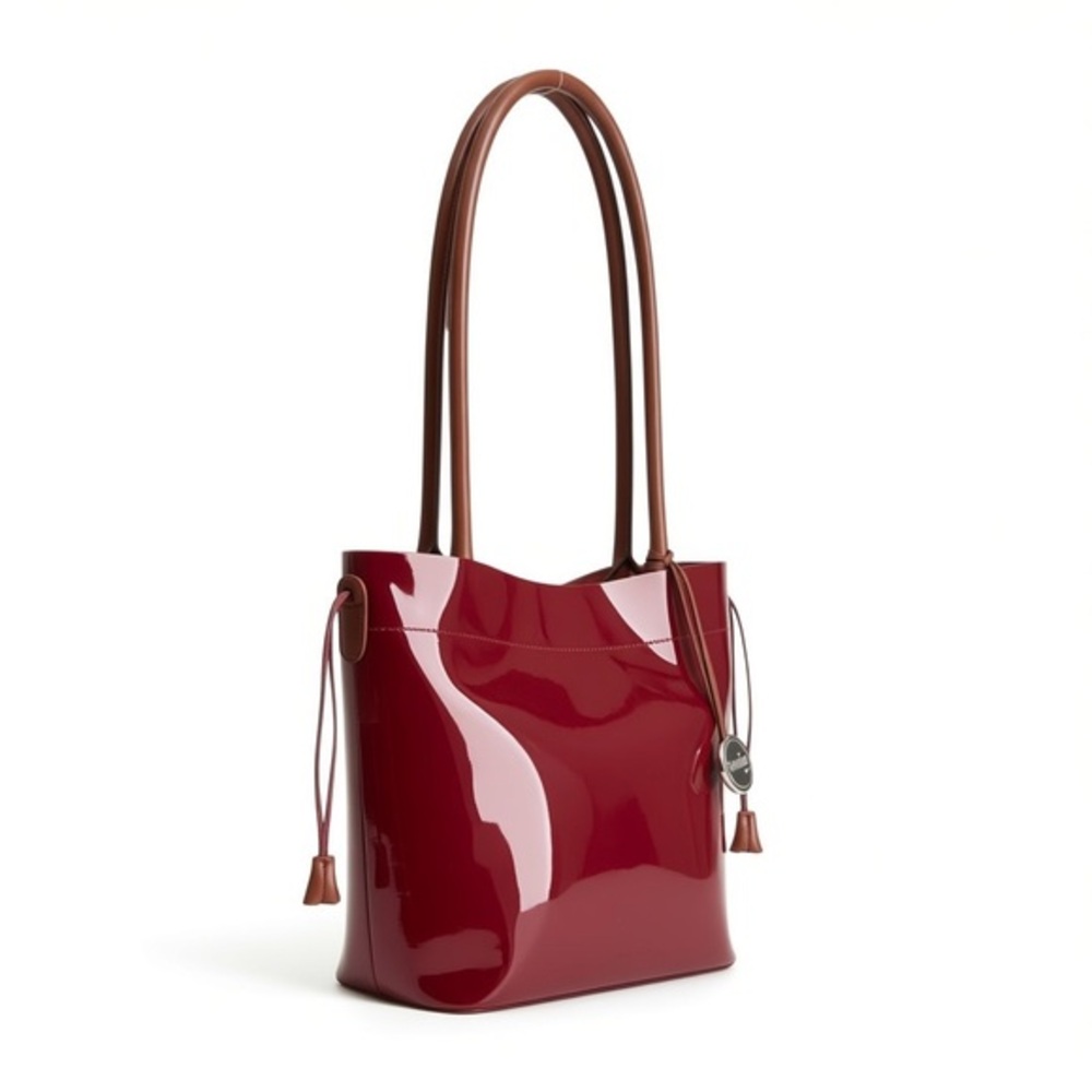 FURLA Red Patent Leather Tote Bag Italian Luxury Shoulder Bag ✨